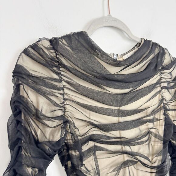 BYRON LARS BEAUTY MARK | Black & Nude Ruched 3/4 Sleeve Top Women’s Size X-Small - Picture 2 of 9